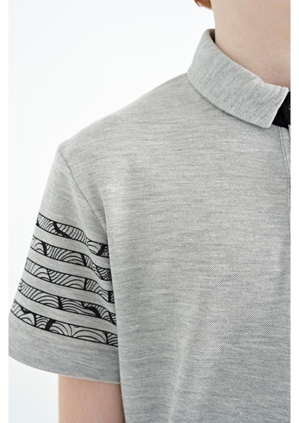 Gri Melanj Kol Baskı Detaylı Standart Kalıp Polo Yaka Erkek Çocuk T-Shirt - 11093 fiyatları
