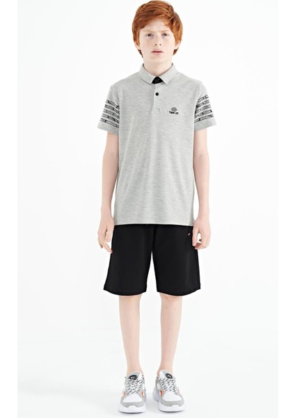 Gri Melanj Kol Baskı Detaylı Standart Kalıp Polo Yaka Erkek Çocuk T-Shirt - 11093 modelleri