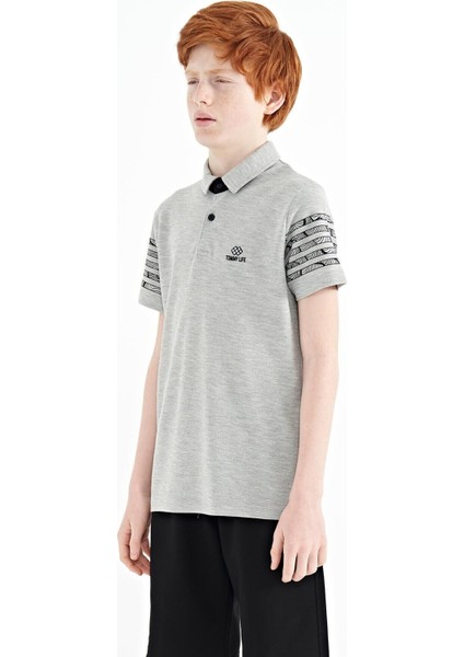 Gri Melanj Kol Baskı Detaylı Standart Kalıp Polo Yaka Erkek Çocuk T-Shirt - 11093 fırsatları