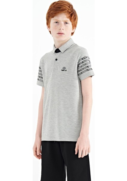 Gri Melanj Kol Baskı Detaylı Standart Kalıp Polo Yaka Erkek Çocuk T-Shirt - 11093 indirimleri