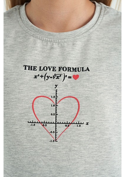 Gri Melanj O Yaka Baskı Detaylı Rahat Kalıp Kız Çocuk T-Shirt - 75129