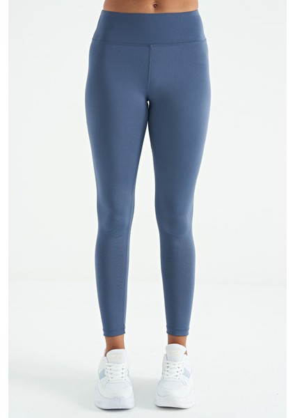 Petrol Logo Baskı Detaylı Yüksek Bel Dalgıç Kumaş Slim Fit Kadın Tayt - 94627 fiyatları