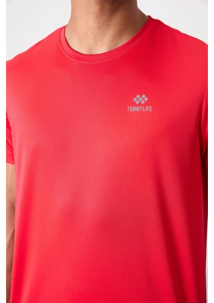 Kırmızı O Yaka Standart Kalıp Logo Desenli Aktif Spor Erkek T-Shirt - 88255 modelleri