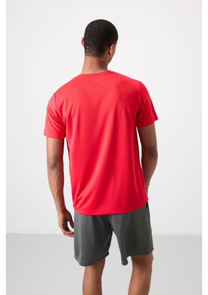 Kırmızı O Yaka Standart Kalıp Logo Desenli Aktif Spor Erkek T-Shirt - 88255 indirimleri