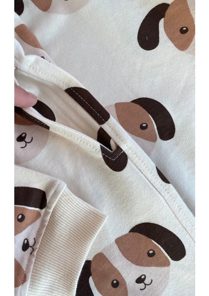 Babyaden Kapüşonlu Köpek Baskılı Cepli Şardonsuz Mevsimlik Pamuklu Erkek Çocuk Eşofman Takım fiyatları