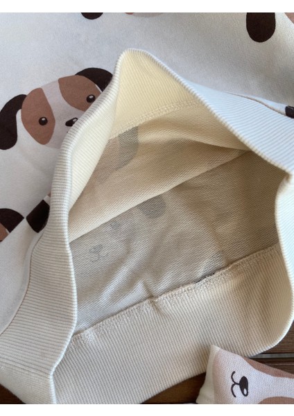 Babyaden Kapüşonlu Köpek Baskılı Cepli Şardonsuz Mevsimlik Pamuklu Erkek Çocuk Eşofman Takım fırsatları