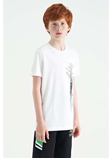 Beyaz Yazı Baskılı O Yaka Standart Kalıp Erkek Çocuk T-Shirt - 11119 indirimleri