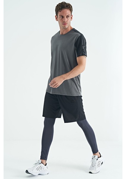 Antrasit Arka Bilek Baskı Detaylı Yüksek Bel Slim Fit Aktif Spor Erkek Tayt - 84988
