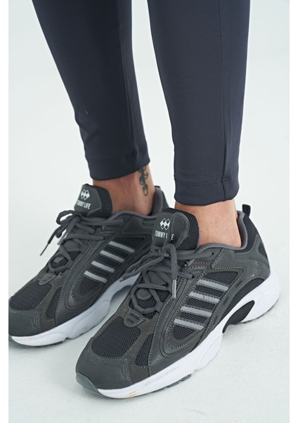 Antrasit Logo Baskılı Yüksel Bel Slim Fit Aktif Spor Erkek Tayt - 84989