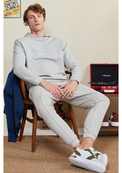 Taş Kapüşonlu Ön Dikiş Detaylı Rahat Kalıp Erkek Sweatshirt - 88277