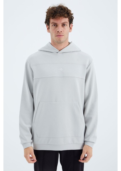 Taş Kapüşonlu Ön Dikiş Detaylı Rahat Kalıp Erkek Sweatshirt - 88277