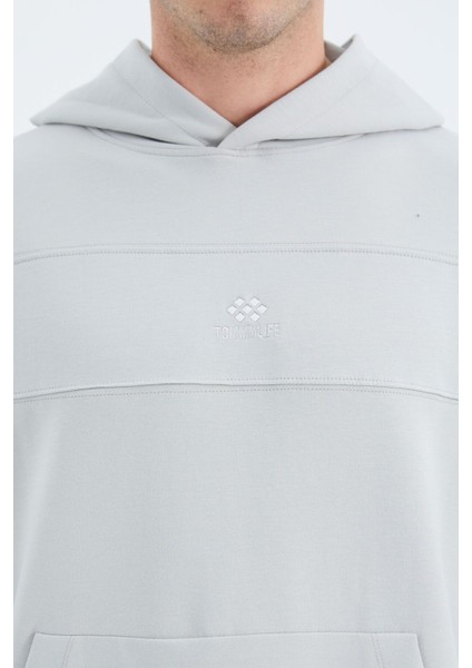 Taş Kapüşonlu Ön Dikiş Detaylı Rahat Kalıp Erkek Sweatshirt - 88277