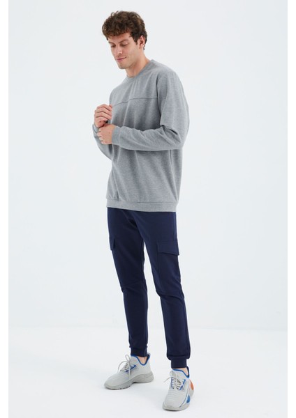 Tommy Life Gri Melanj O Yaka Ön Dikiş Detaylı Basic Rahat Kalıp Erkek Sweatshirt - 88270