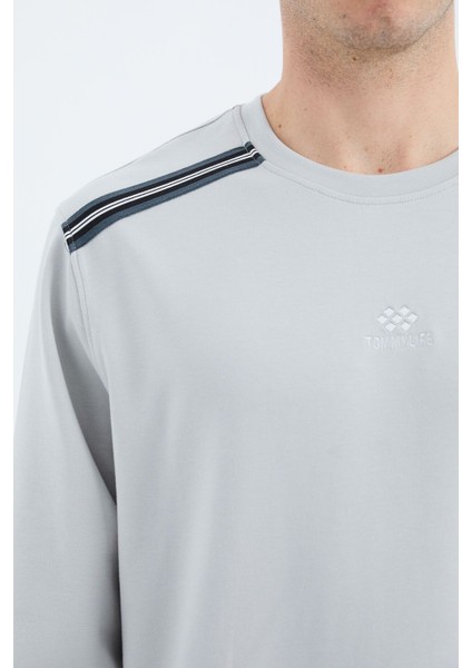 Taş O Yaka Omuz Şerit Detaylı Rahat Kalıp Erkek Sweatshirt - 88279