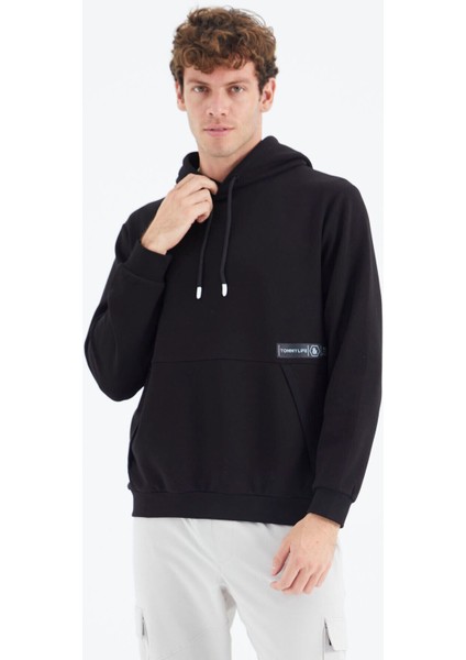 Tommy Life Siyah Kapüşonlu Gizli Cep Detaylı Rahat Kalıp Erkek Sweatshirt - 88282