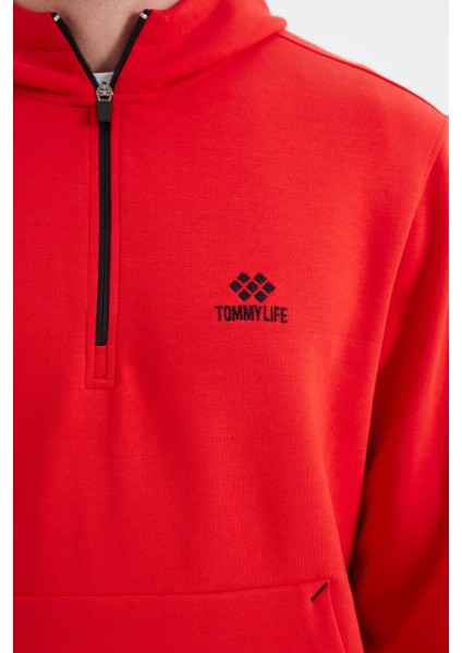 Tommy Life Fiesta Kapüşonlu Yarım Fermuarlı Cep Detaylı Rahat Kalıp Erkek Sweatshirt - 88281