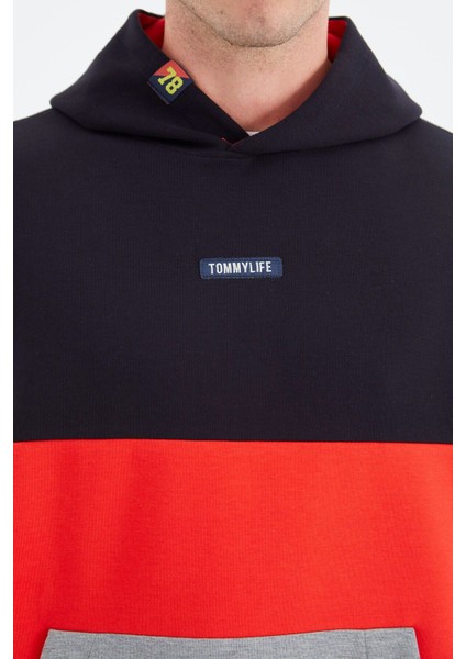 Tommy Life Gri Melanj Kapüşonlu Renk Bloklu Rahat Kalıp Erkek Sweatshirt - 88295