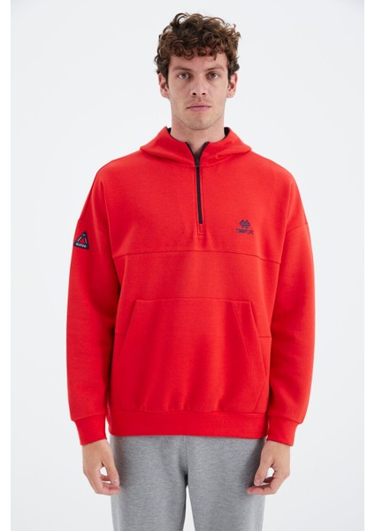 Tommy Life Fiesta Kapüşonlu Yarım Fermuarlı Cep Detaylı Rahat Kalıp Erkek Sweatshirt - 88294