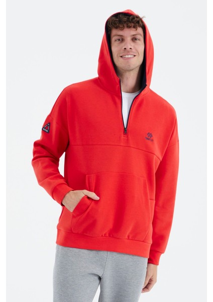 Tommy Life Fiesta Kapüşonlu Yarım Fermuarlı Cep Detaylı Rahat Kalıp Erkek Sweatshirt - 88294