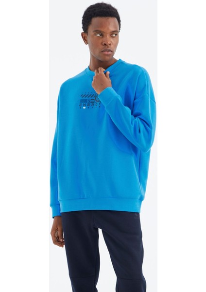 Tommy Life Saks O Yaka Baskı Detaylı Rahat Kalıp Erkek Sweatshirt - 88284