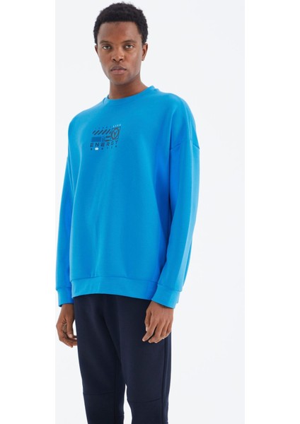 Tommy Life Saks O Yaka Baskı Detaylı Rahat Kalıp Erkek Sweatshirt - 88284