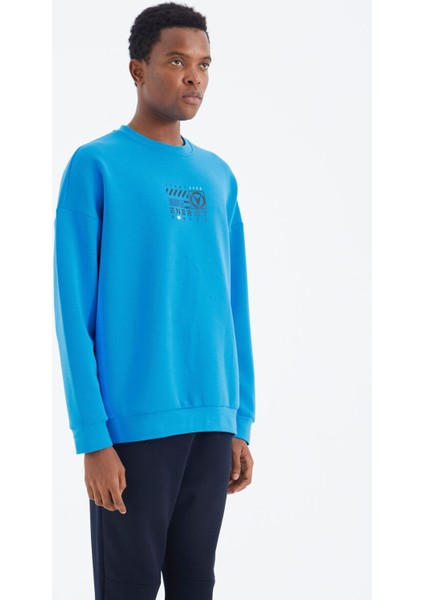 Tommy Life Saks O Yaka Baskı Detaylı Rahat Kalıp Erkek Sweatshirt - 88284