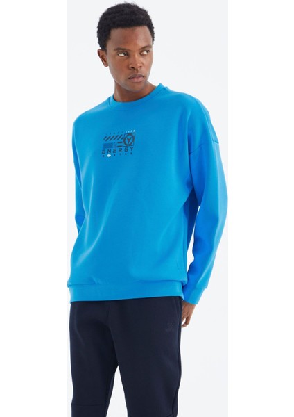 Tommy Life Saks O Yaka Baskı Detaylı Rahat Kalıp Erkek Sweatshirt - 88284