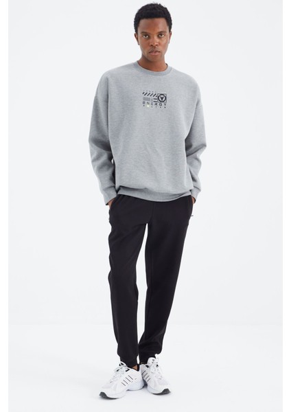 Gri Melanj O Yaka Baskı Detaylı Rahat Kalıp Erkek Sweatshirt - 88284