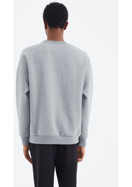 Gri Melanj O Yaka Baskı Detaylı Rahat Kalıp Erkek Sweatshirt - 88284