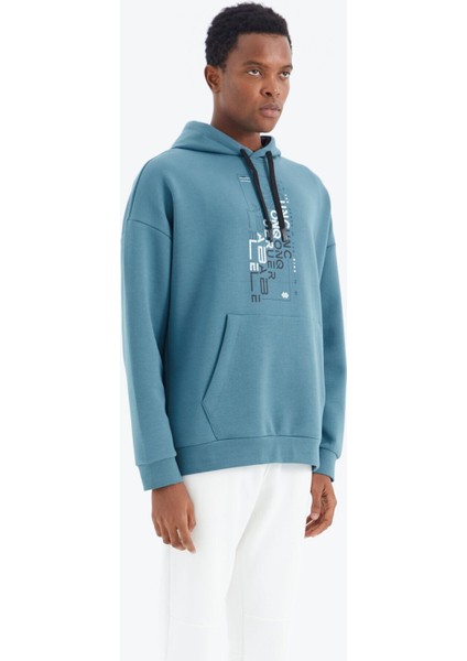 Tommy Life Orman Yeşili Kapüşonlu Baskı Detaylı Rahat Kalıp Erkek Sweatshirt - 88285