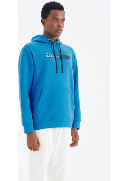 Saks Kapüşonlu Bağcıklı Baskı Detaylı Rahat Kalıp Erkek Sweatshirt - 88287