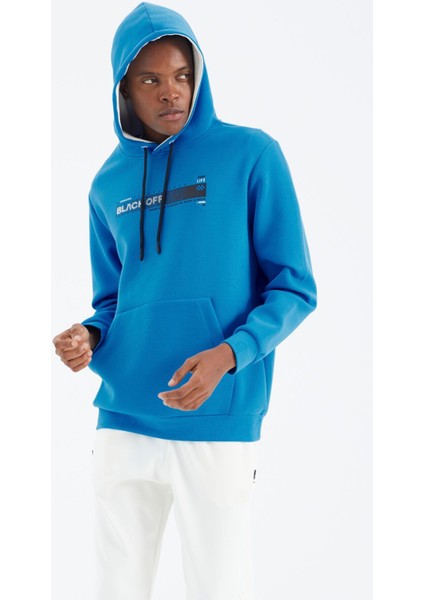 Saks Kapüşonlu Bağcıklı Baskı Detaylı Rahat Kalıp Erkek Sweatshirt - 88287