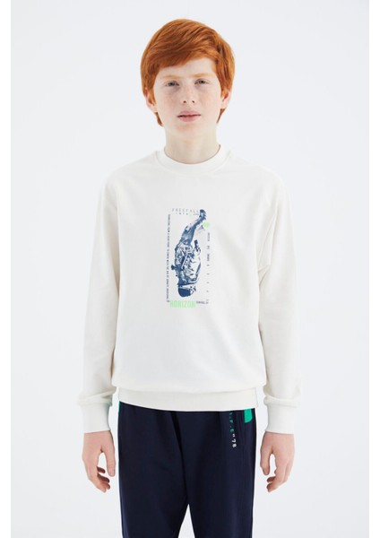 Tommy Life Ekru Baskılı Erkek Çocuk Sweatshirt - 11174