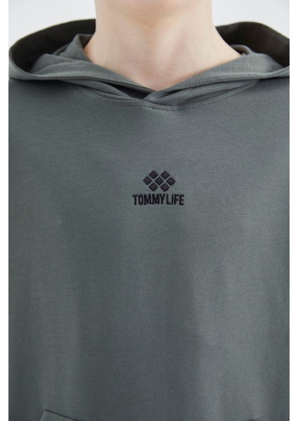 Tommy Life Haki Kapüşonlu Erkek Çocuk Sweatshirt - 11177