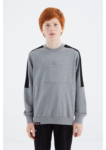 Tommy Life Gri Melanj Basic O Yaka Erkek Çocuk Sweatshirt - 11182