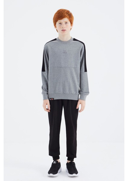 Tommy Life Gri Melanj Basic O Yaka Erkek Çocuk Sweatshirt - 11182