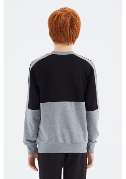 Tommy Life Gri Melanj Basic O Yaka Erkek Çocuk Sweatshirt - 11182