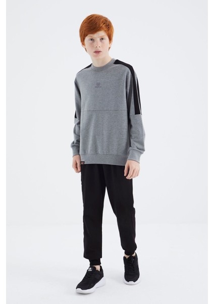 Tommy Life Gri Melanj Basic O Yaka Erkek Çocuk Sweatshirt - 11182