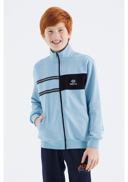 Açık Mavi Dik Yaka Erkek Çocuk Sweatshirt - 11183