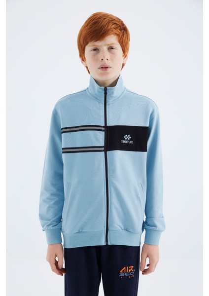 Açık Mavi Dik Yaka Erkek Çocuk Sweatshirt - 11183