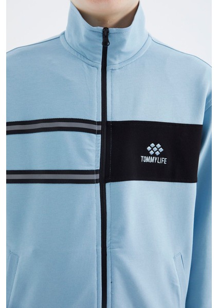 Açık Mavi Dik Yaka Erkek Çocuk Sweatshirt - 11183
