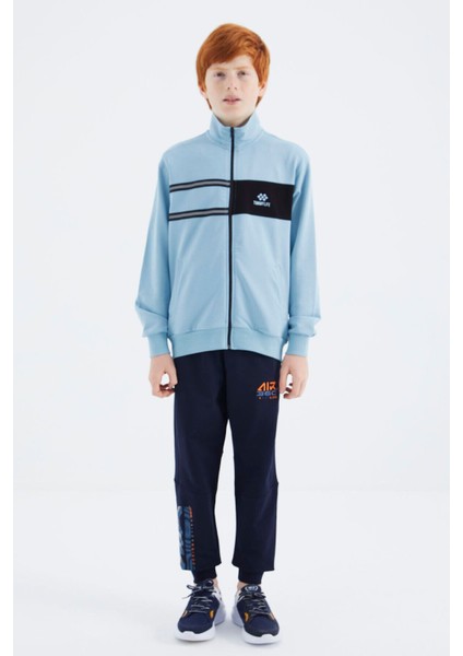 Açık Mavi Dik Yaka Erkek Çocuk Sweatshirt - 11183