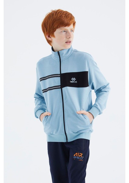 Açık Mavi Dik Yaka Erkek Çocuk Sweatshirt - 11183