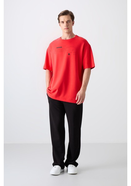 Fiesta Pamuklu Kalın Yumuşak Dokulu Oversize Fit Baskılı Erkek T-Shirt - 88326