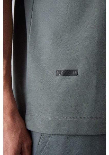 Haki Pamuklu Kalın Yumuşak Dokulu Oversize Fit Baskılı Erkek T-Shirt - 88342