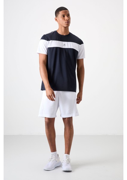 Lacivert Polyester Nefes Alan Dokulu İnce Esnek Standart Fit Erkek Performans T-Shirt - 88396