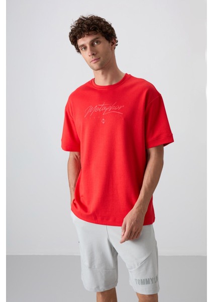 Fiesta Pamuklu Kalın Yumuşak Dokulu Oversize Fit Baskılı Erkek T-Shirt - 88320
