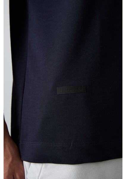 Lacivert Pamuklu Kalın Yumuşak Dokulu Oversize Fit Baskılı Erkek T-Shirt - 88342 fırsatları