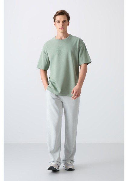 Açık Yeşil Pamuklu Kalın Yumuşak Dokulu Oversize Fit Baskılı Erkek T-Shirt - 88324 fiyatları