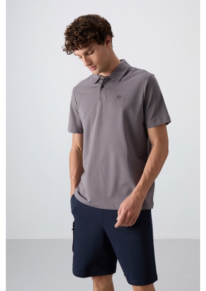 Koyu Gri Pamuklu Kalın Yumuşak Dokulu Standart Fit Basic Polo Yaka Erkek T-Shirt - 88348
